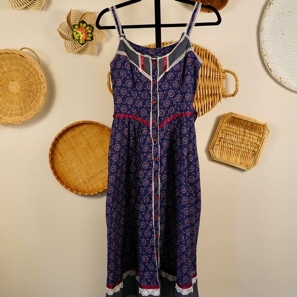 Vintage‎ Gunne Sax Prairie Dress 9 Calico Cottagecore Midi Sundress 70s - Picture 3 of 10